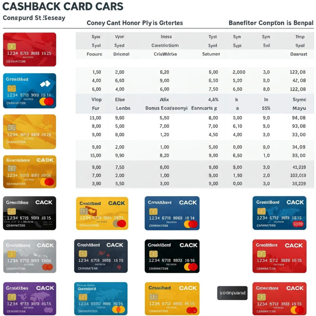 Credit card comparison infographic showcasing top cashback rewards options for 2025